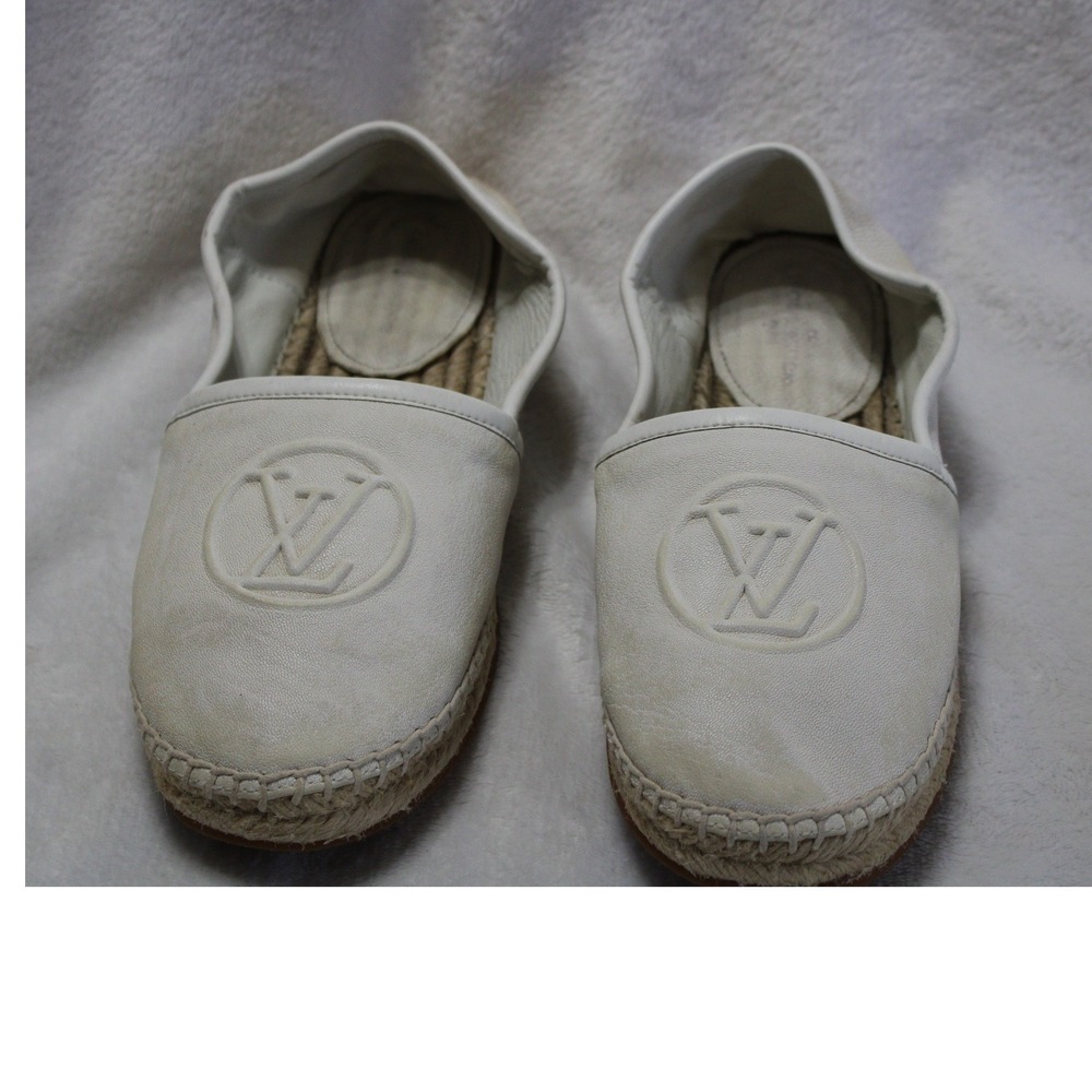 Louis Vuitton Bidart White Leather LV Circle Logo Espadrilles Flat Shoes